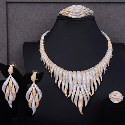 GODKI Super Luxury glacier Tassels 4PCS African Necklace Zircon Jewelry Sets For Women Wedding Indian Nigerian Party Jewelry Set