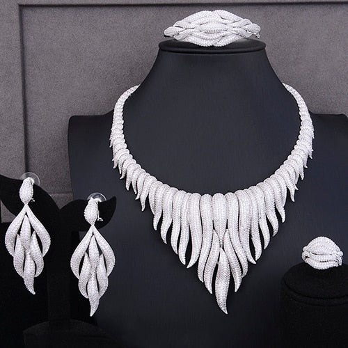 GODKI Super Luxury glacier Tassels 4PCS African Necklace Zircon Jewelry Sets For Women Wedding Indian Nigerian Party Jewelry Set