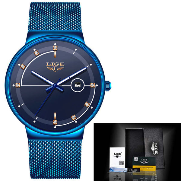 2020 New LIGE Fashion Ladies Watches Top Brand Luxury Simple Slim Watch Women Waterproof Mesh Belt Gold Watch Relogio Feminino