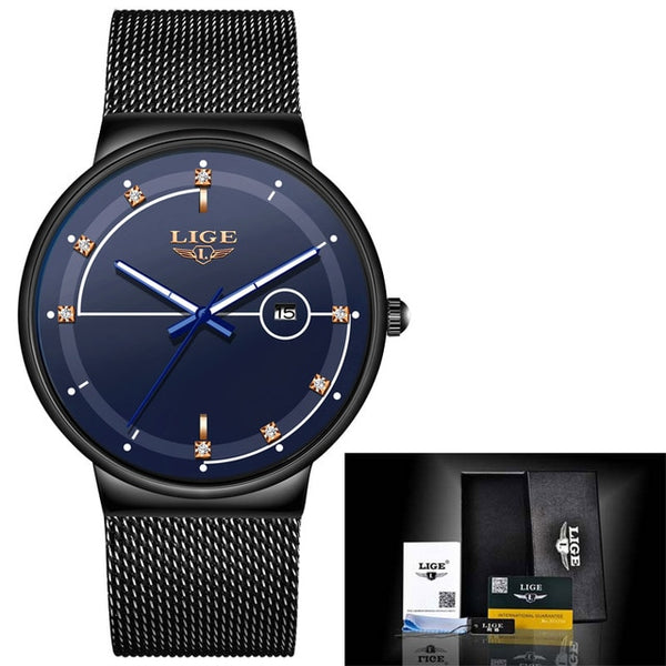 2020 New LIGE Fashion Ladies Watches Top Brand Luxury Simple Slim Watch Women Waterproof Mesh Belt Gold Watch Relogio Feminino