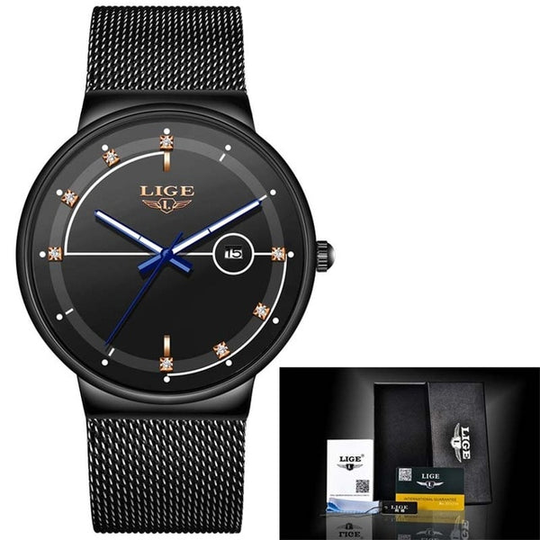 2020 New LIGE Fashion Ladies Watches Top Brand Luxury Simple Slim Watch Women Waterproof Mesh Belt Gold Watch Relogio Feminino