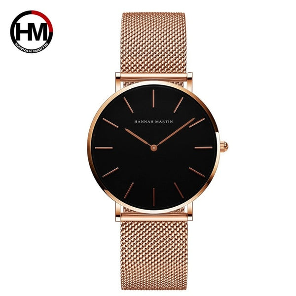 Japón Movimiento de Cuarzo de Alta Calidad 36mm hannah Martin Mujeres de Malla de Acero Inoxidable de Oro Rosa Damas Impermeable Reloj Dropshipping