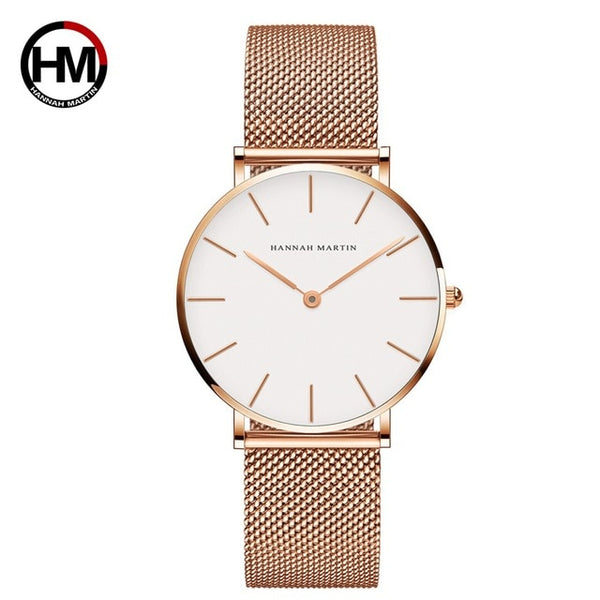 Japón Movimiento de Cuarzo de Alta Calidad 36mm hannah Martin Mujeres de Malla de Acero Inoxidable de Oro Rosa Damas Impermeable Reloj Dropshipping