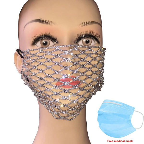 Stonefans Unisex Fashion Rhinestone Mask Decorations Jewelry Face Elastic Mask Shiny Crystal Jewellery Party Dance Cosplay Decor