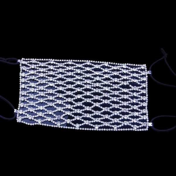 Stonefans Unisex Fashion Rhinestone Mask Decorations Jewelry Face Elastic Mask Shiny Crystal Jewellery Party Dance Cosplay Decor