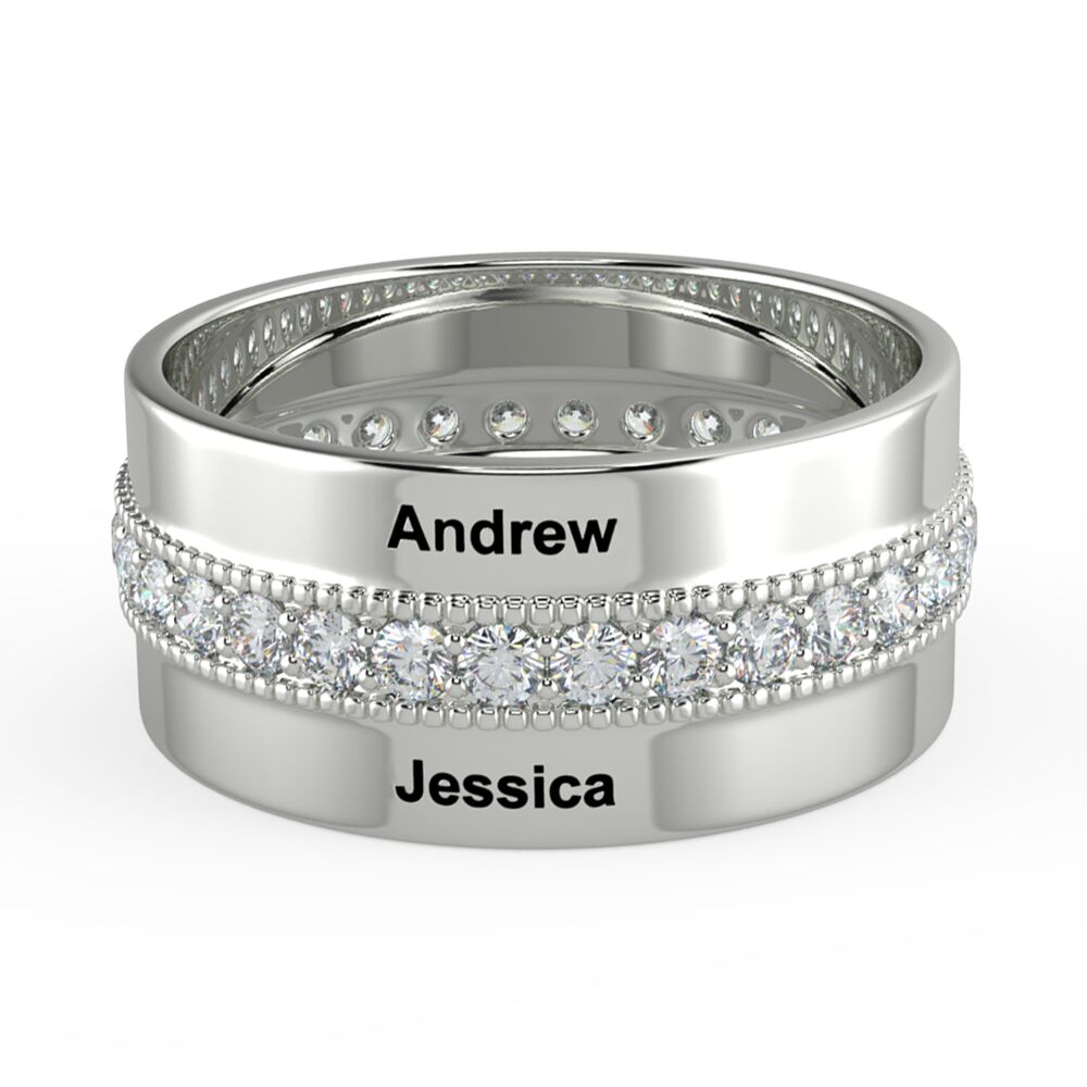 خواتم شخصية مع مكعب زركونيا حجر محفورة 2 أسماء خواتم الموضة الزفاف الذكرى مجوهرات هدية للنساء