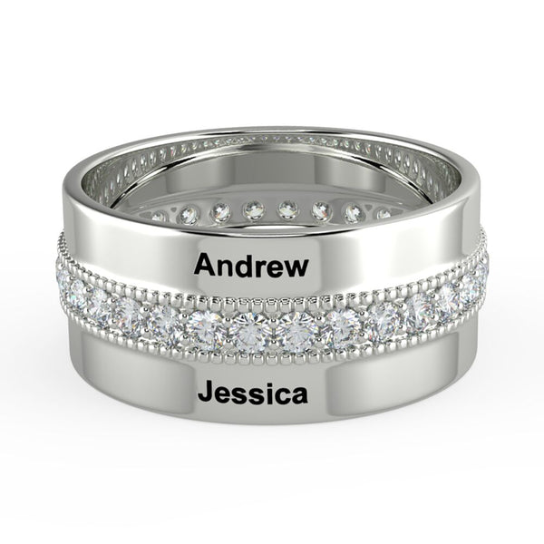 خواتم شخصية مع مكعب زركونيا حجر محفورة 2 أسماء خواتم الموضة الزفاف الذكرى مجوهرات هدية للنساء