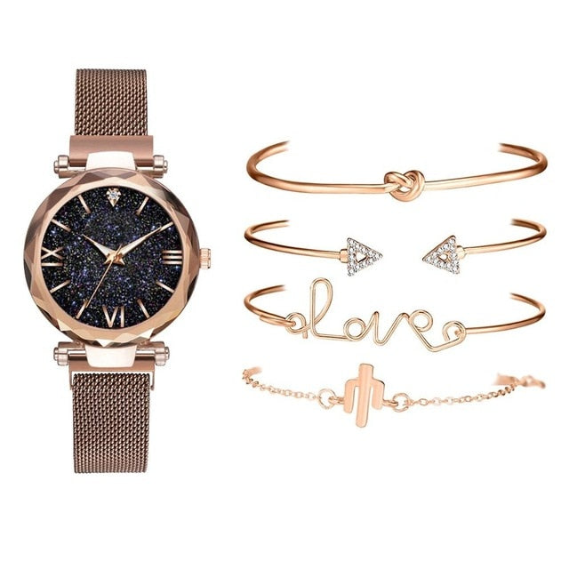 5pcs Set Luxury Women Watches Magnetic Starry Sky Female Clock Quartz Wristwatch Fashion Ladies Wrist Watch Relogio Feminino