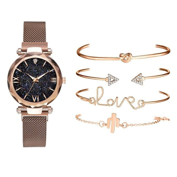 5pcs Set Luxury Women Watches Magnetic Starry Sky Female Clock Quartz Wristwatch Fashion Ladies Wrist Watch Relogio Feminino
