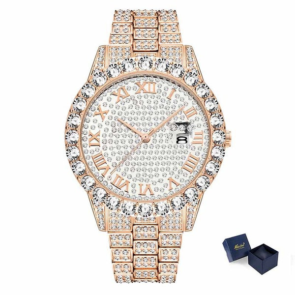 Dropshipping 2020 Hot MISSFOX Watches Men Wrist Luxury Brand Rolexable_watch Men 18K Gold Fake Diamond Male WristWatches For Men