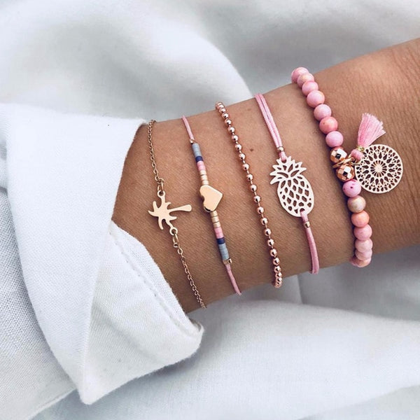 17IF boho friendship charm bracelets for women gold beads bracelet set charms women accessoires braclets jewelry gift sets