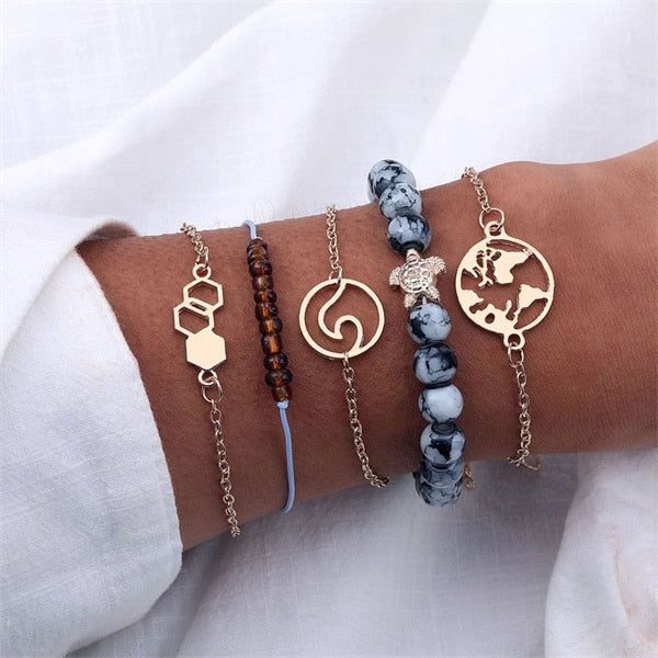 17IF boho friendship charm bracelets for women gold beads bracelet set charms women accessoires braclets jewelry gift sets