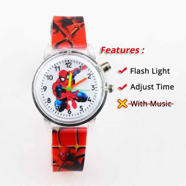 Colorful Flash Light Spiderman Kids Watches with music Boys  Children Watch Girls Kids Party Gift Clock Wrist relogio infantil