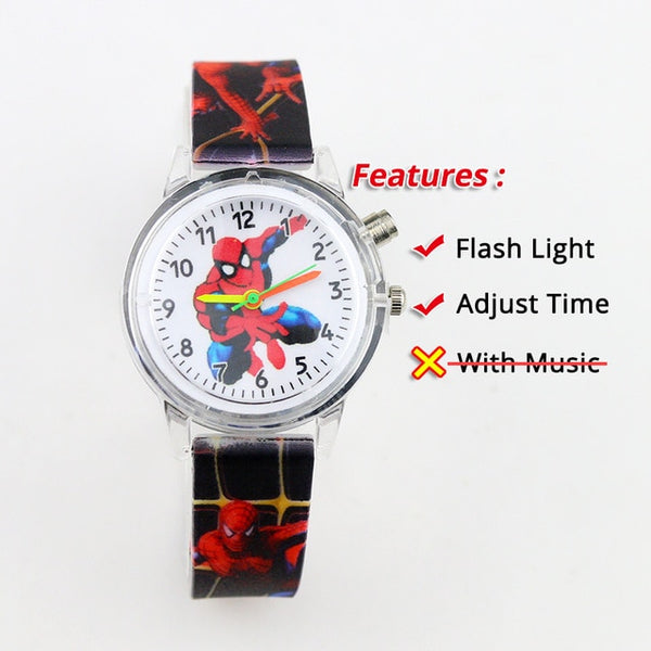 Colorful Flash Light Spiderman Kids Watches with music Boys  Children Watch Girls Kids Party Gift Clock Wrist relogio infantil