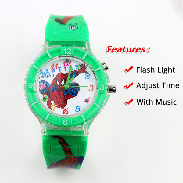 Colorful Flash Light Spiderman Kids Watches with music Boys  Children Watch Girls Kids Party Gift Clock Wrist relogio infantil