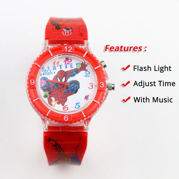 Colorful Flash Light Spiderman Kids Watches with music Boys  Children Watch Girls Kids Party Gift Clock Wrist relogio infantil