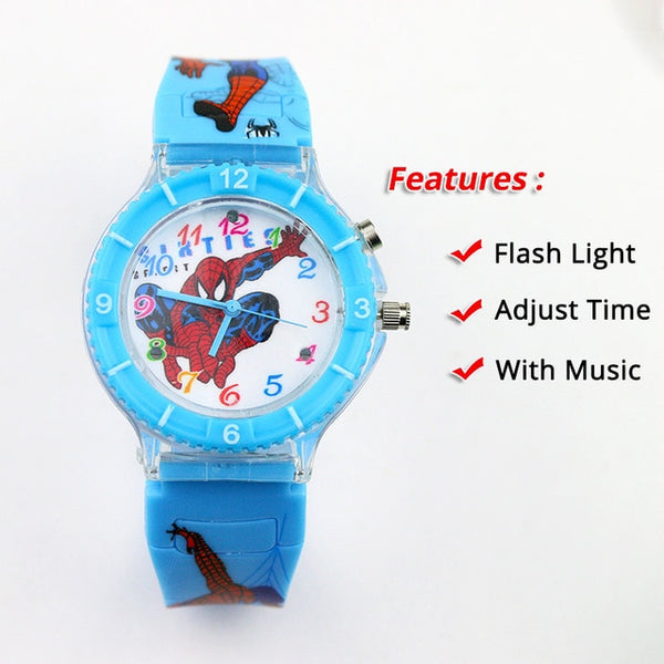 Colorful Flash Light Spiderman Kids Watches with music Boys  Children Watch Girls Kids Party Gift Clock Wrist relogio infantil