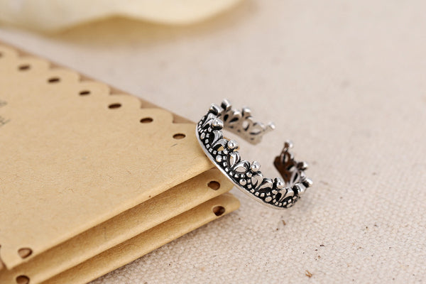 Vintage Thai Silver Crown 925 Sterling Silver Ladies Finger Rings Jewelry Women Open Party Ring No Fade Birthday Gift Cheap