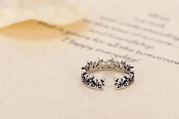 Vintage Thai Silver Crown 925 Sterling Silver Ladies Finger Rings Jewelry Women Open Party Ring No Fade Birthday Gift Cheap