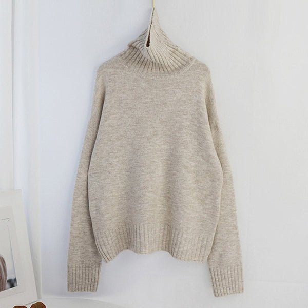 Aachoae Autumn Winter Women Knitted Turtleneck Cashmere Sweater 2020 Casual Basic Pullover Jumper Batwing Long Sleeve Loose Tops
