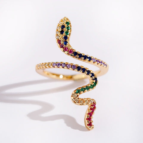 2020 Joyeria Mujer Stackable Rings Snake Rings For Women Gold Color Clear CZ Punk Rock Ring Animal Jewelry