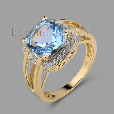 Cushion 9mm Topaz Ring With Dia In14Kt Yellow Gold Purity Ring For Party Engagement Anniversary SR0042A