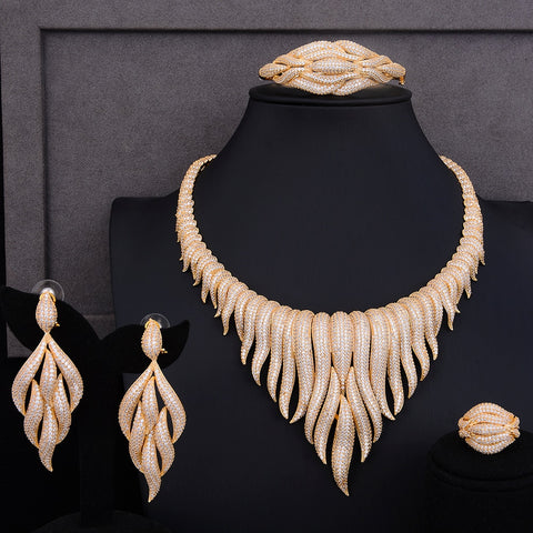 GODKI Super Luxury glacier Tassels 4PCS African Necklace Zircon Jewelry Sets For Women Wedding Indian Nigerian Party Jewelry Set